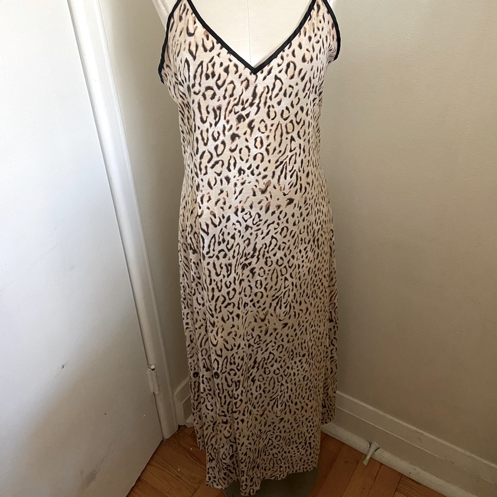 Cotton Slip style maxi dress, leopard print with black detailing, size L